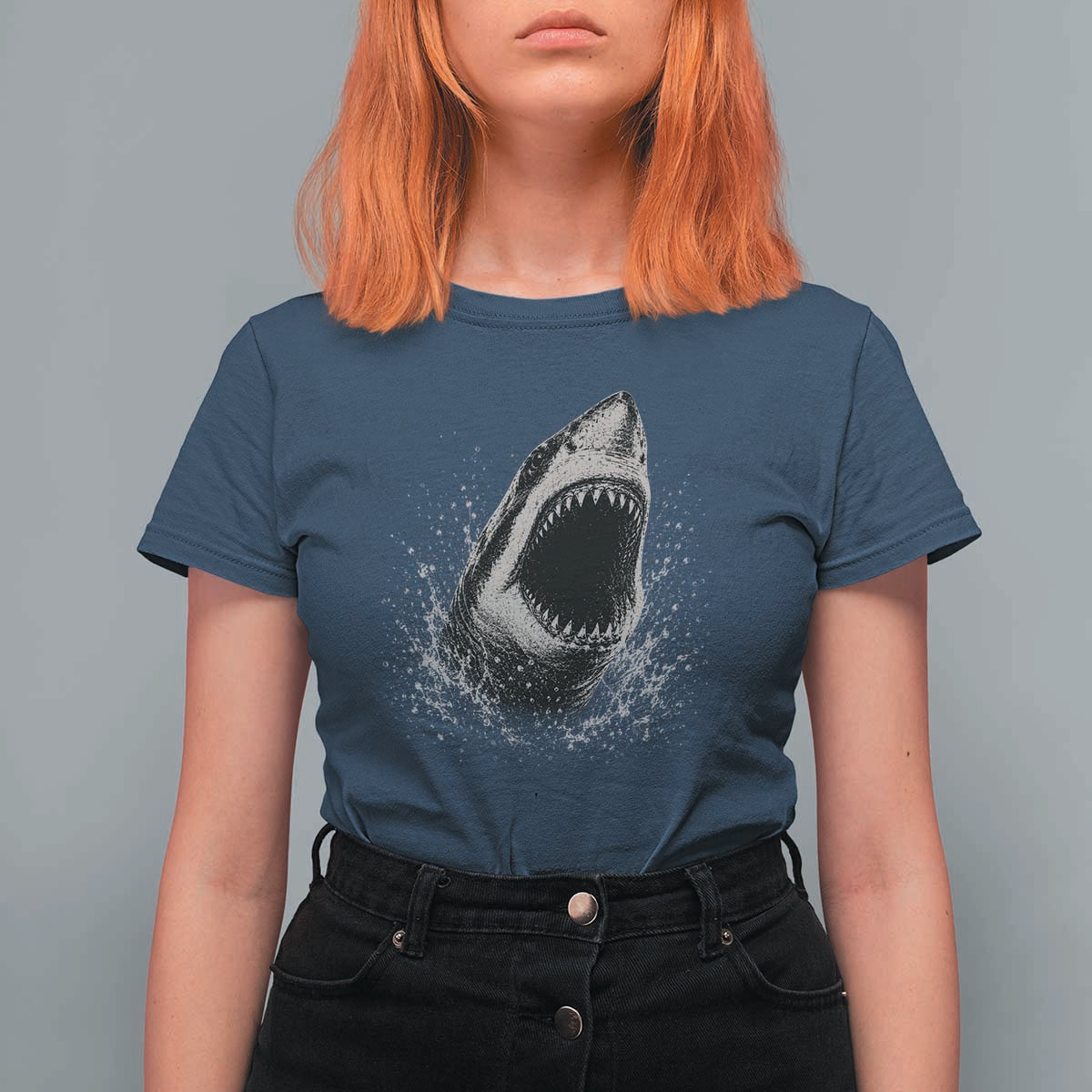 Vintage Great White Shark Jaw Graphic T Shirt For Women Marine Life Gifts