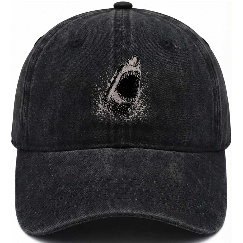 Vintage Great White Shark Jaw Graphic Washed Cotton Baseball Cap Marine Life Gifts