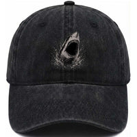 Vintage Great White Shark Jaw Graphic Washed Cotton Baseball Cap Marine Life Gifts