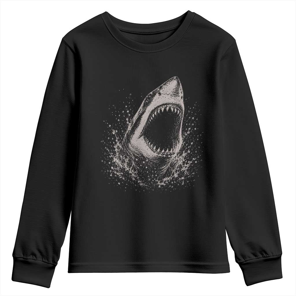 Vintage Great White Shark Jaw Graphic Youth Sweatshirt Marine Life Gifts