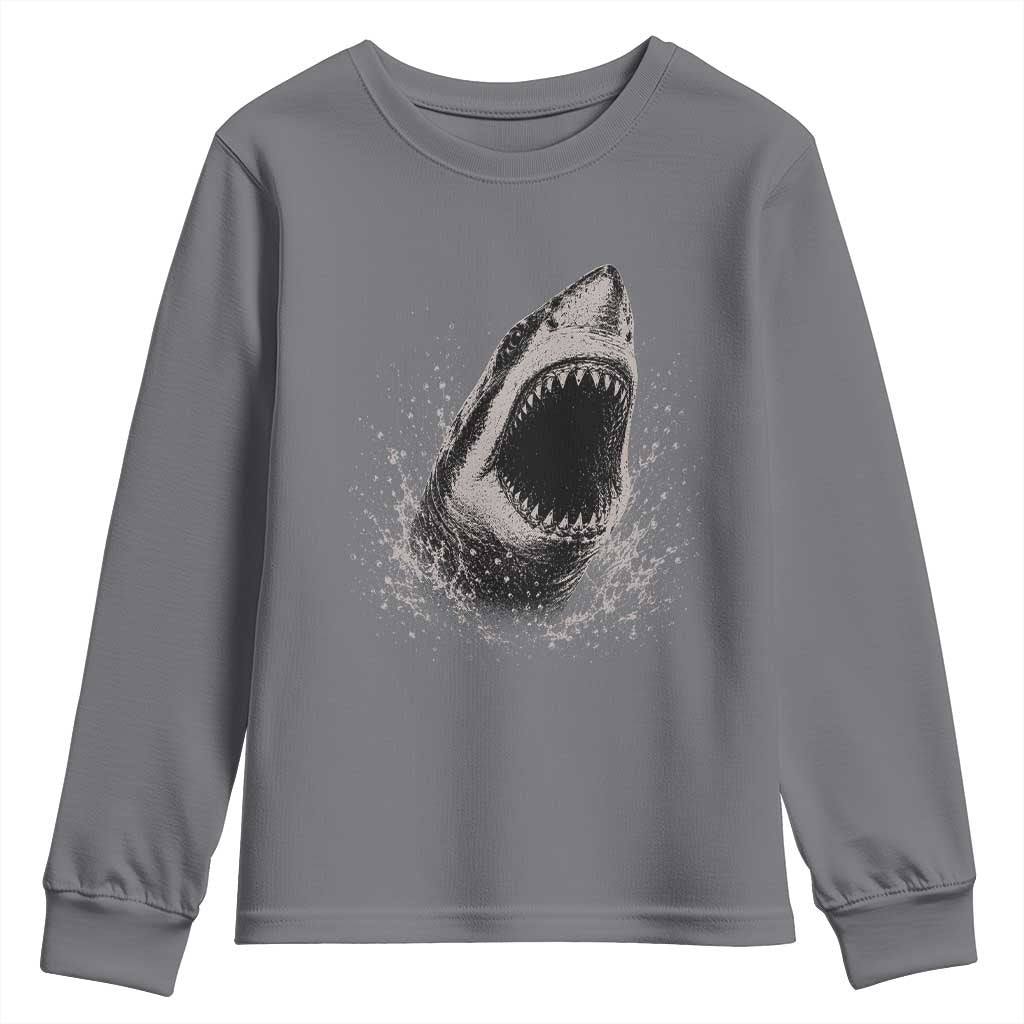 Vintage Great White Shark Jaw Graphic Youth Sweatshirt Marine Life Gifts
