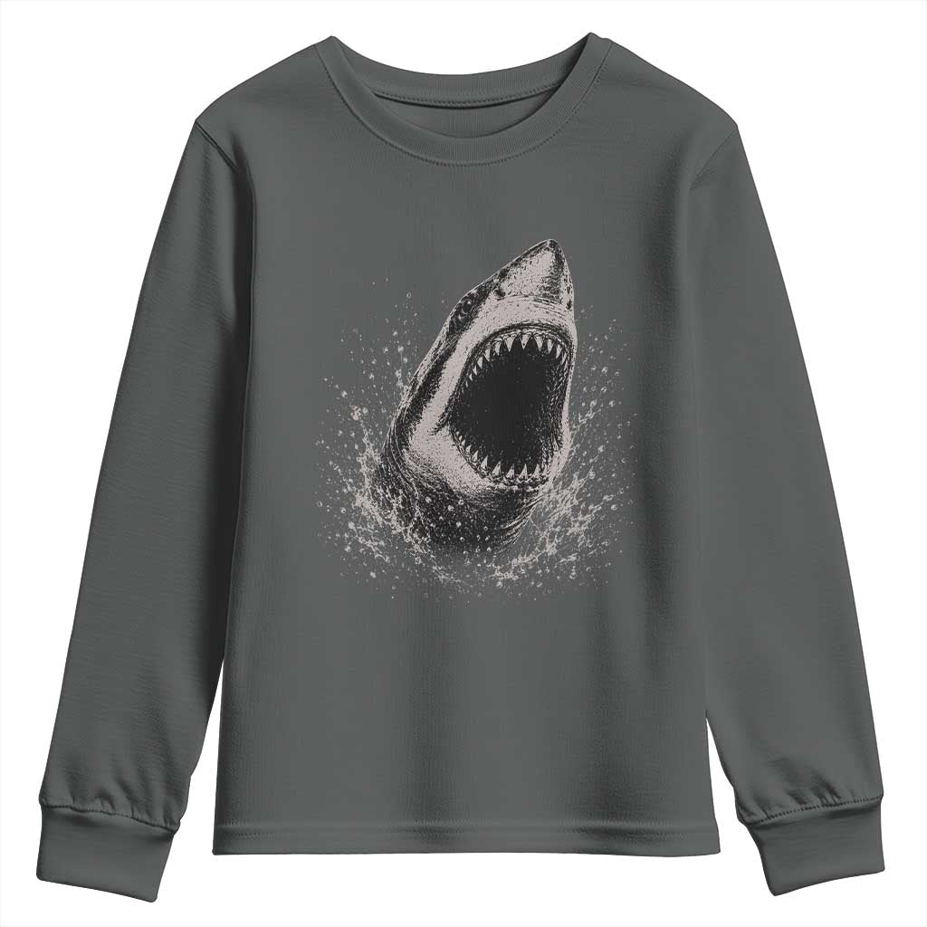 Vintage Great White Shark Jaw Graphic Youth Sweatshirt Marine Life Gifts