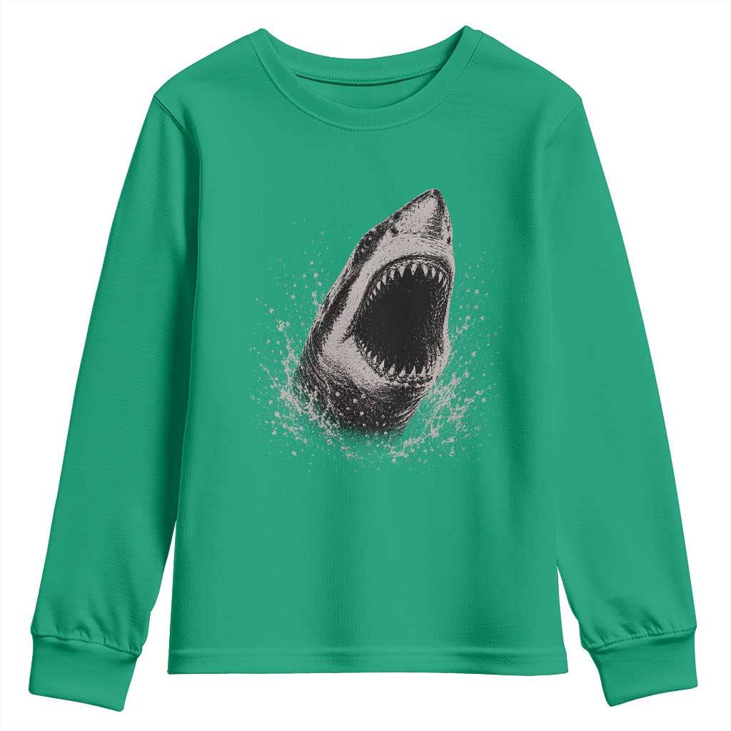 Vintage Great White Shark Jaw Graphic Youth Sweatshirt Marine Life Gifts