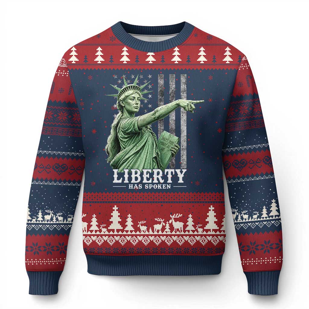 Liberty Has Spoken Ugly Christmas Sweater Funny Basketball Statue of Liberty Pointing Meme