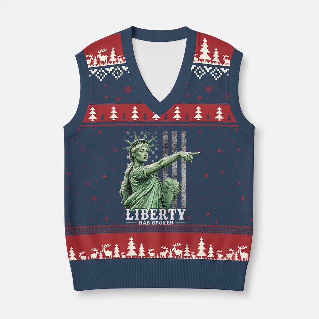 Liberty Has Spoken V-Neck Knit Sweater Vest Funny Basketball Statue of Liberty Pointing Meme