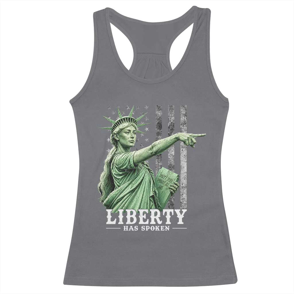 Liberty Has Spoken Racerback Tank Top Funny Basketball Statue of Liberty Pointing Meme