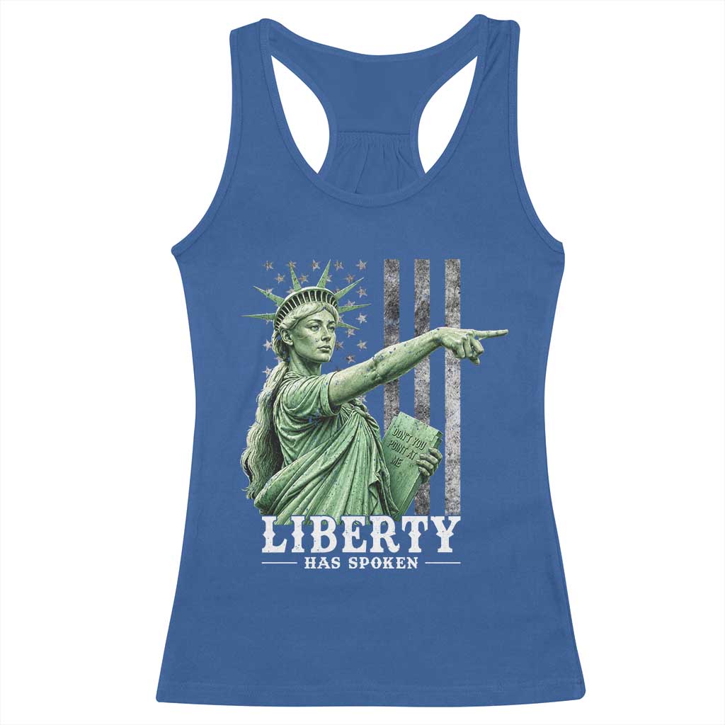 Liberty Has Spoken Racerback Tank Top Funny Basketball Statue of Liberty Pointing Meme