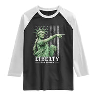 Liberty Has Spoken Raglan Shirt Funny Basketball Statue of Liberty Pointing Meme