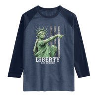Liberty Has Spoken Raglan Shirt Funny Basketball Statue of Liberty Pointing Meme