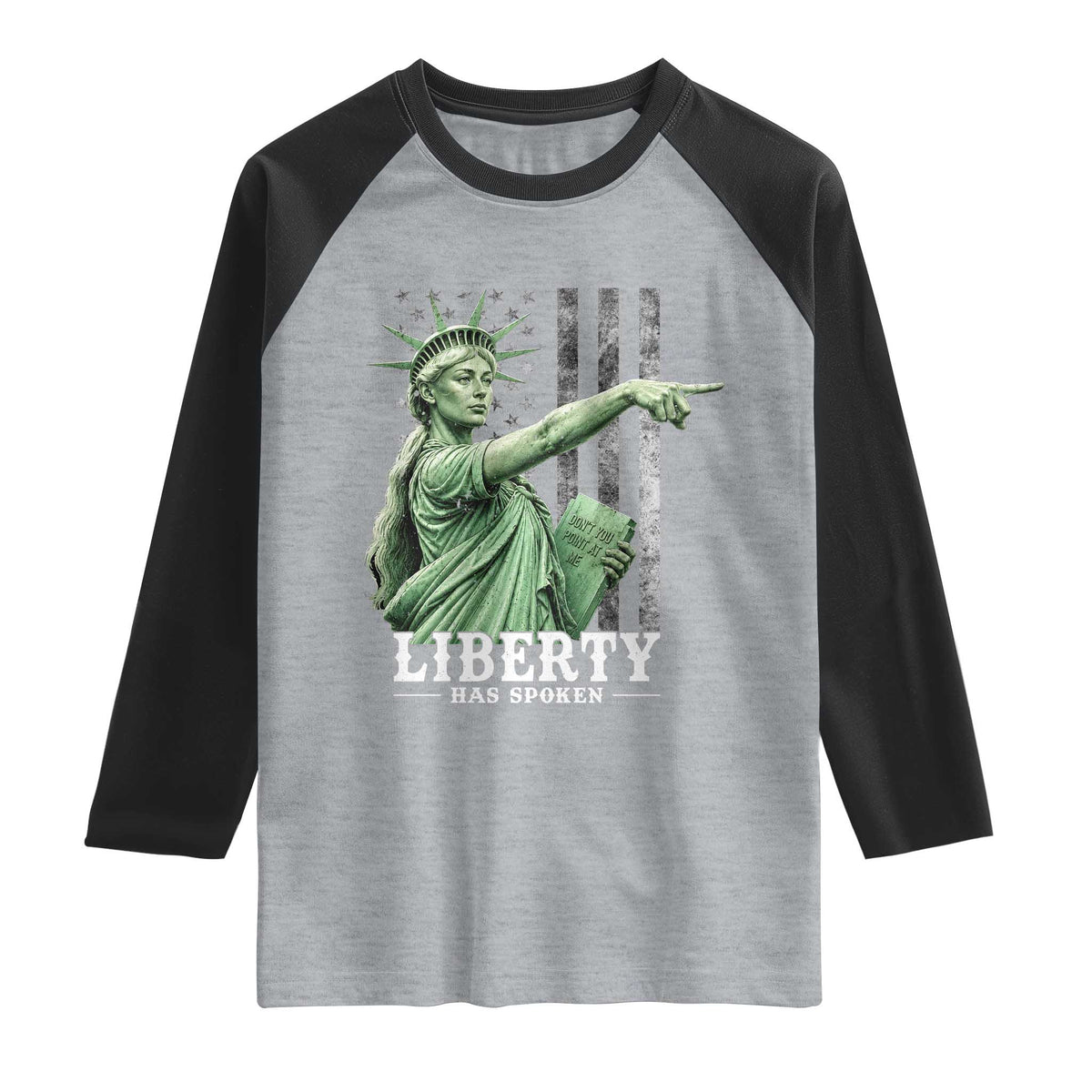 Liberty Has Spoken Raglan Shirt Funny Basketball Statue of Liberty Pointing Meme
