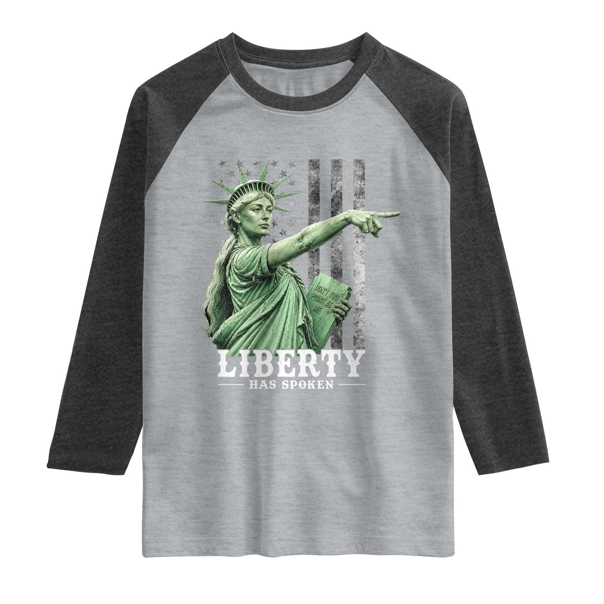 Liberty Has Spoken Raglan Shirt Funny Basketball Statue of Liberty Pointing Meme