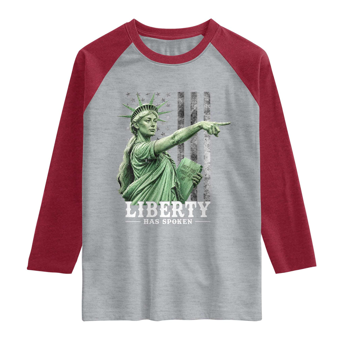 Liberty Has Spoken Raglan Shirt Funny Basketball Statue of Liberty Pointing Meme