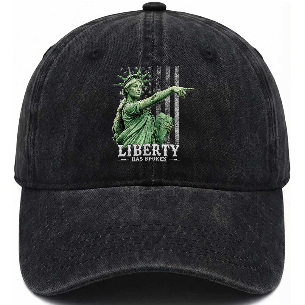 Liberty Has Spoken Washed Cotton Baseball Cap Funny Basketball Statue of Liberty Pointing Meme