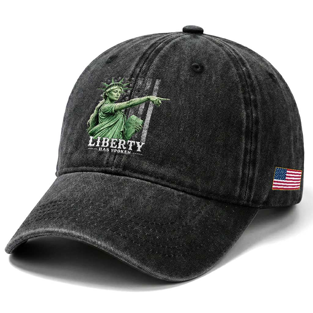 Liberty Has Spoken Washed Cotton Baseball Cap Funny Basketball Statue of Liberty Pointing Meme