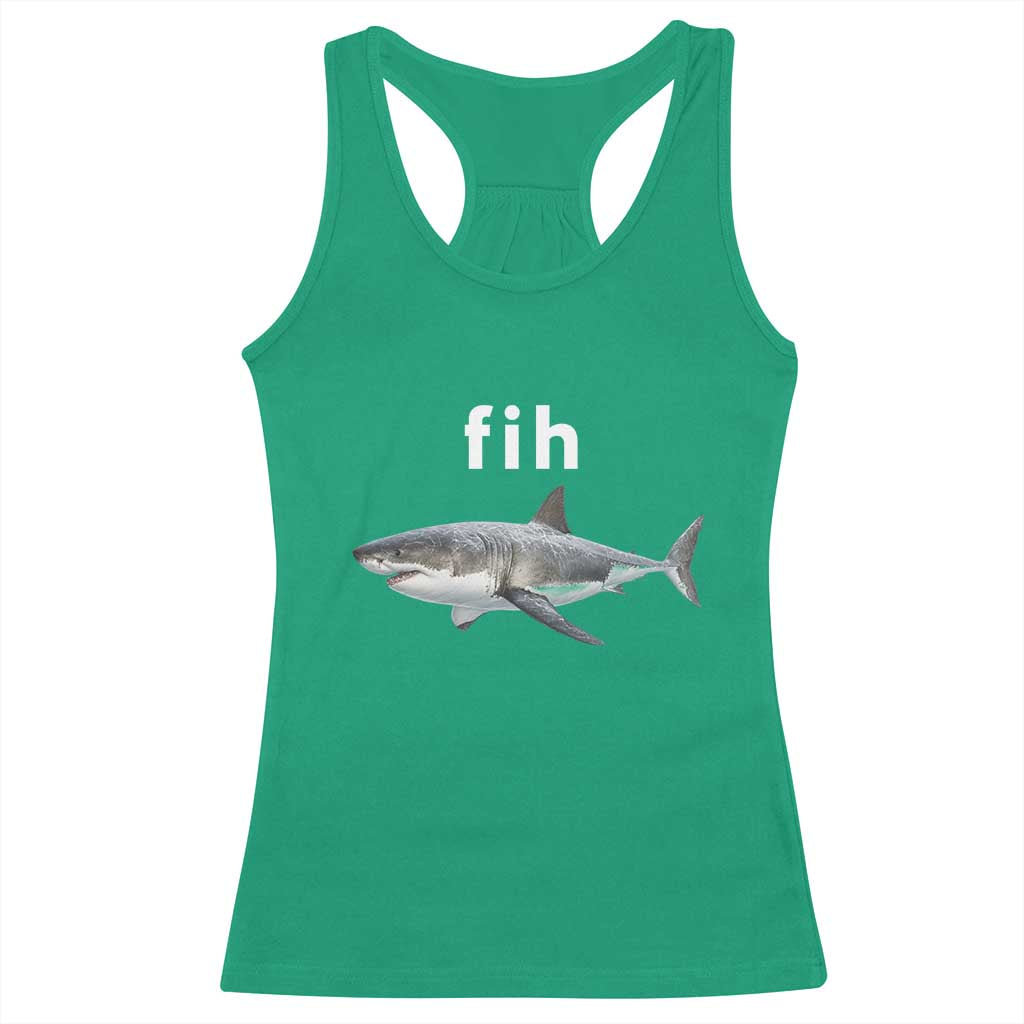 Funny Fih Shark Misspelled Fish Meme Racerback Tank Top Great White Shark Lover