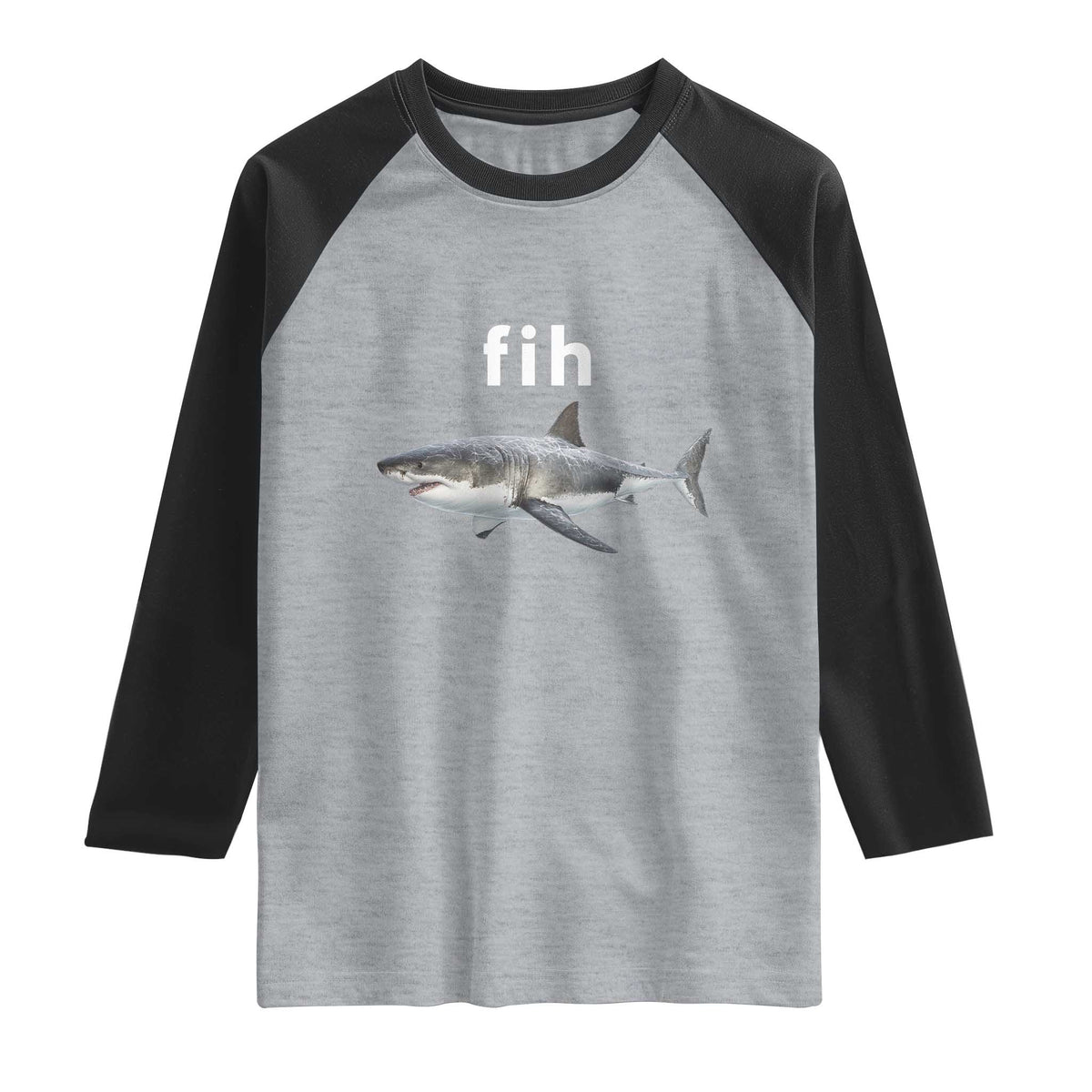Funny Fih Shark Misspelled Fish Meme Raglan Shirt Great White Shark Lover