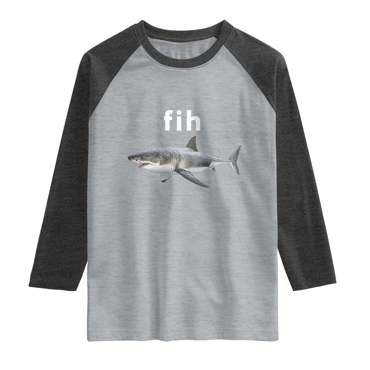 Funny Fih Shark Misspelled Fish Meme Raglan Shirt Great White Shark Lover