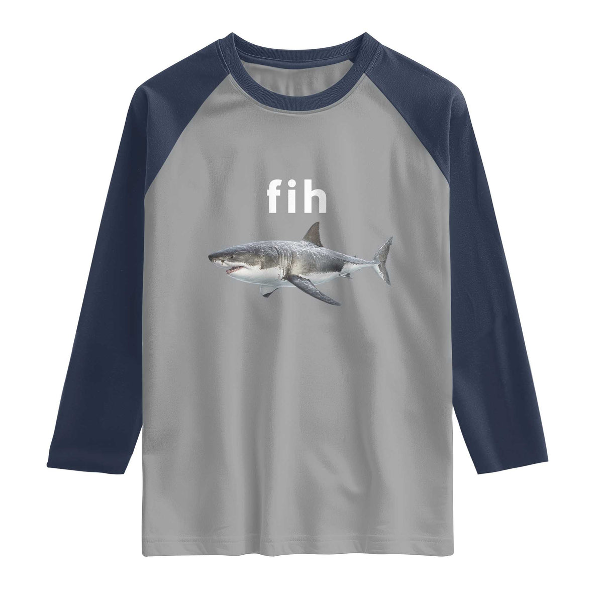Funny Fih Shark Misspelled Fish Meme Raglan Shirt Great White Shark Lover