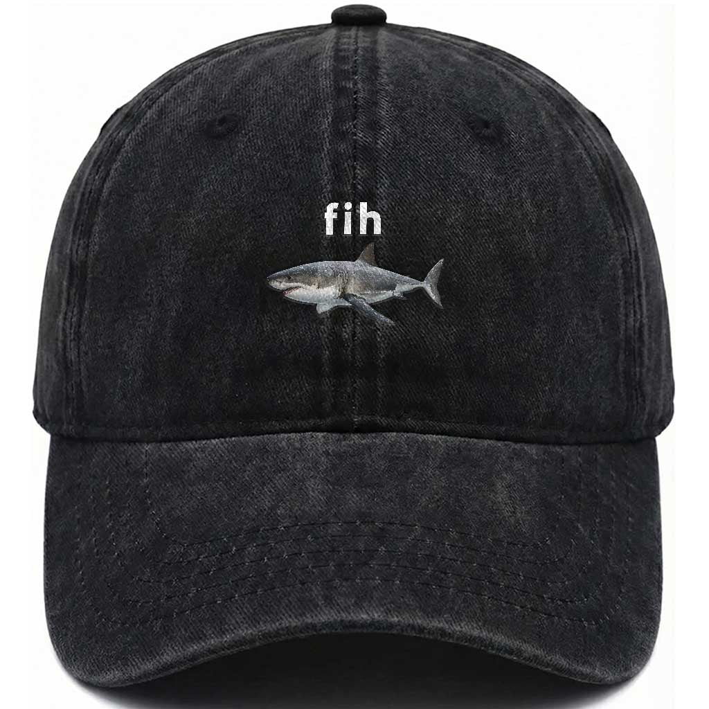 Funny Fih Shark Misspelled Fish Meme Washed Cotton Baseball Cap Great White Shark Lover