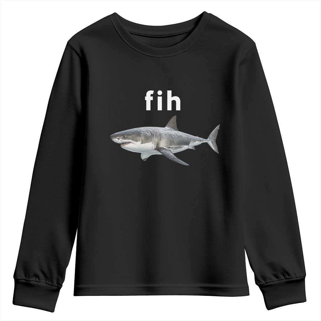 Funny Fih Shark Misspelled Fish Meme Youth Sweatshirt Great White Shark Lover
