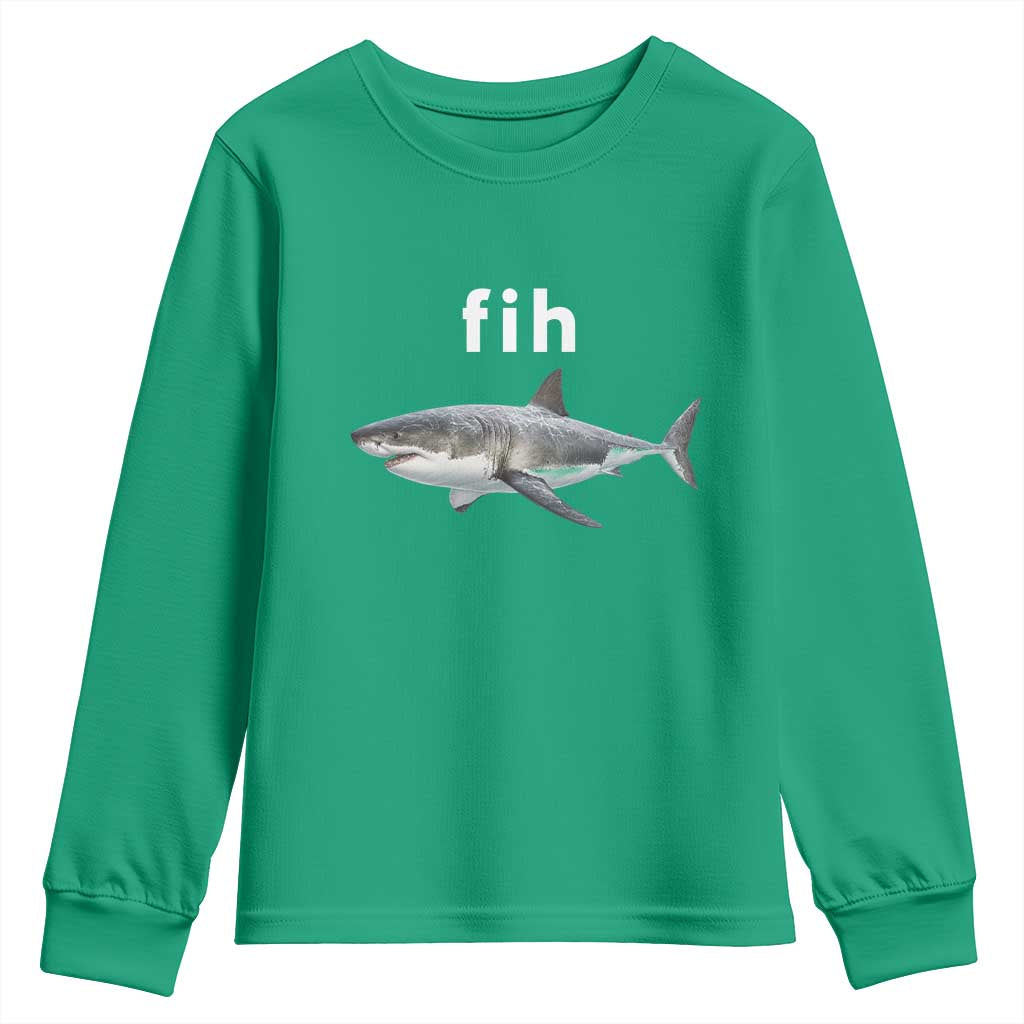 Funny Fih Shark Misspelled Fish Meme Youth Sweatshirt Great White Shark Lover