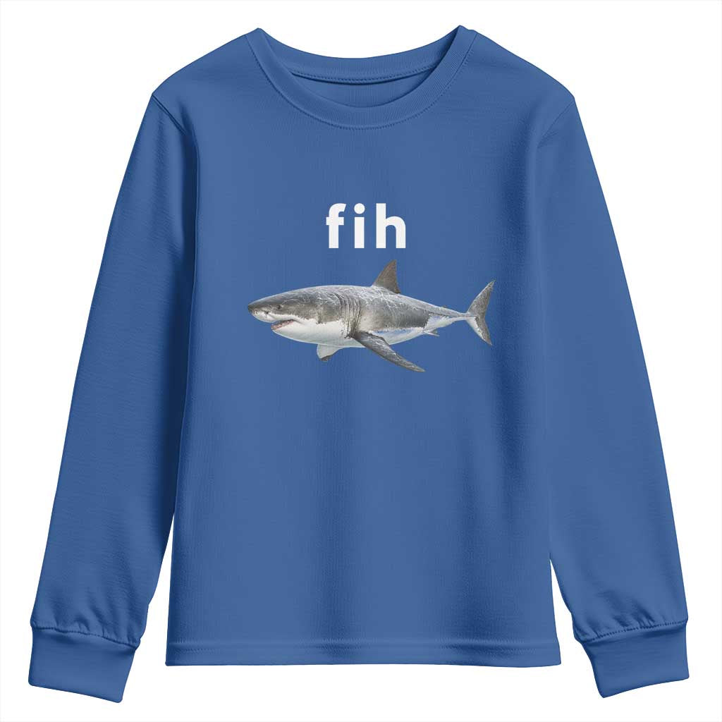 Funny Fih Shark Misspelled Fish Meme Youth Sweatshirt Great White Shark Lover