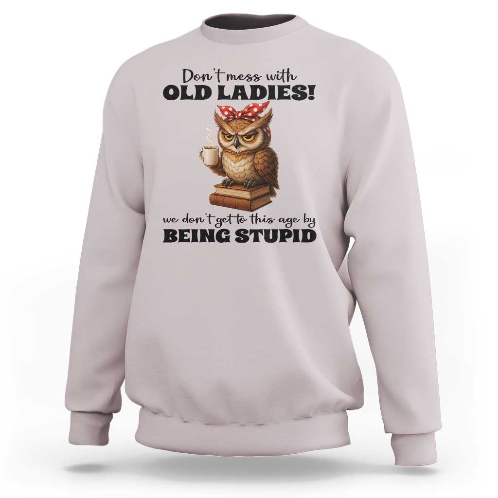 Dont Mess With Old Ladies We Dont Get To This Age By Being Stupid Sweatshirt Cute Owl - Wonder Print Shop