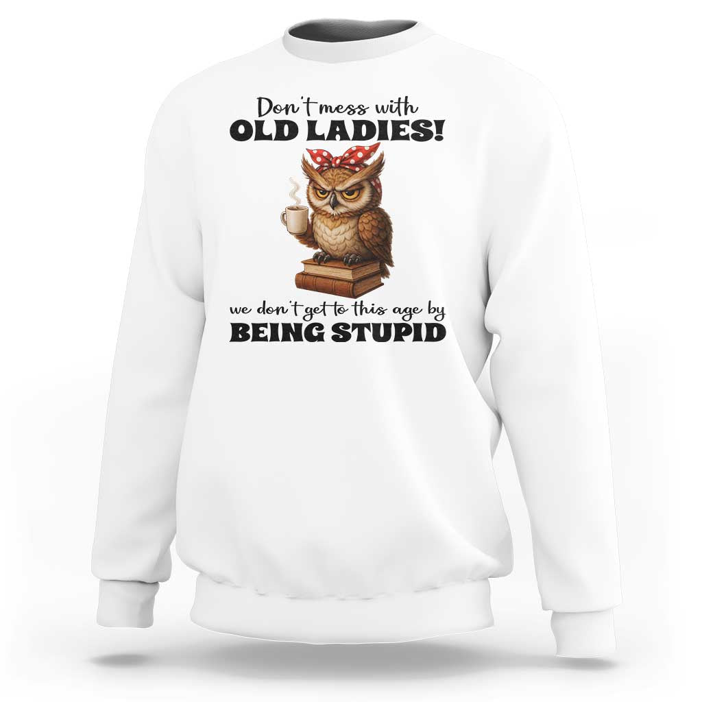Dont Mess With Old Ladies We Dont Get To This Age By Being Stupid Sweatshirt Cute Owl - Wonder Print Shop