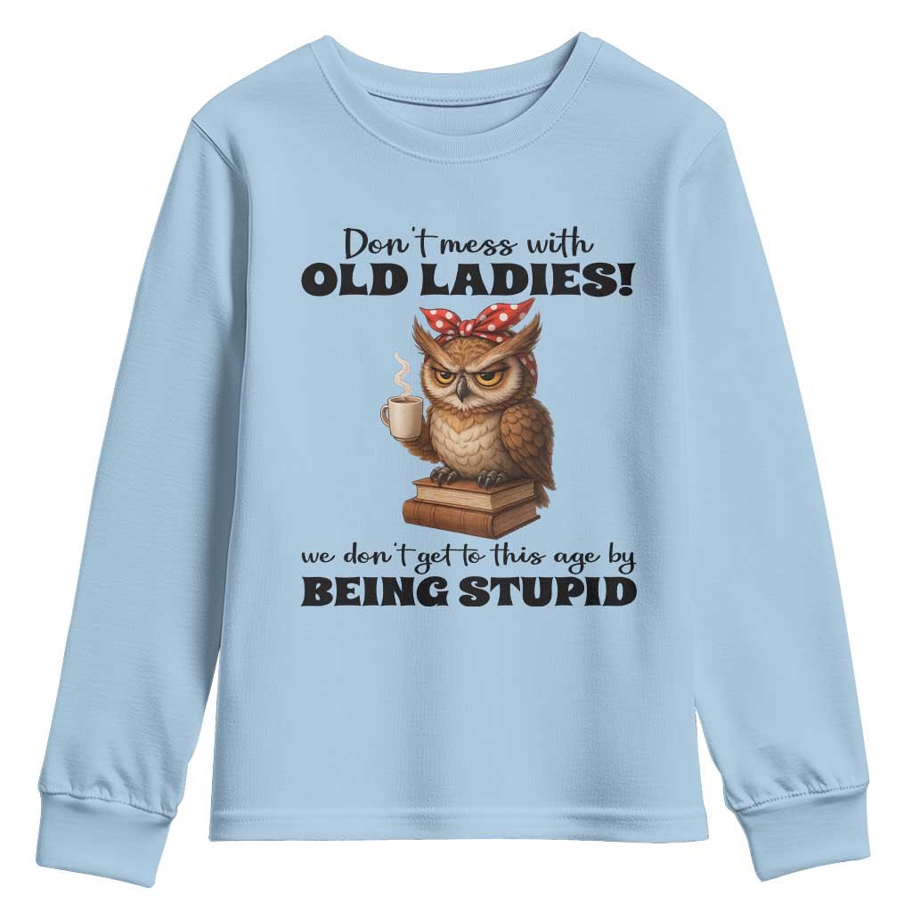 Dont Mess With Old Ladies We Dont Get To This Age By Being Stupid Youth Sweatshirt Cute Owl - Wonder Print Shop