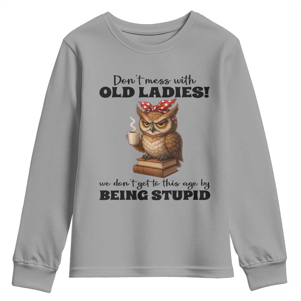 Dont Mess With Old Ladies We Dont Get To This Age By Being Stupid Youth Sweatshirt Cute Owl - Wonder Print Shop