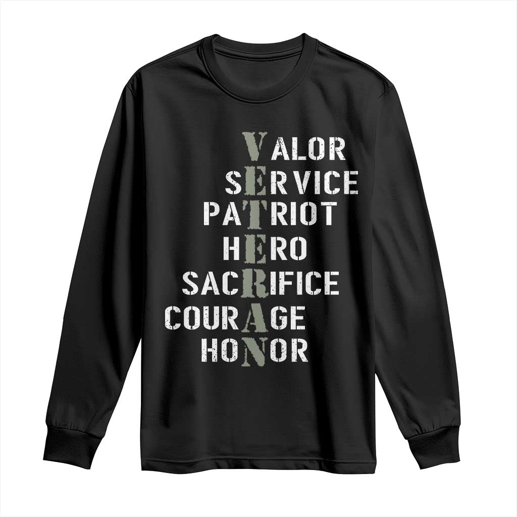 Veterans Valor Service Patriot Hero Sacrifice Courage Honor Long Sleeve Shirt - Wonder Print Shop