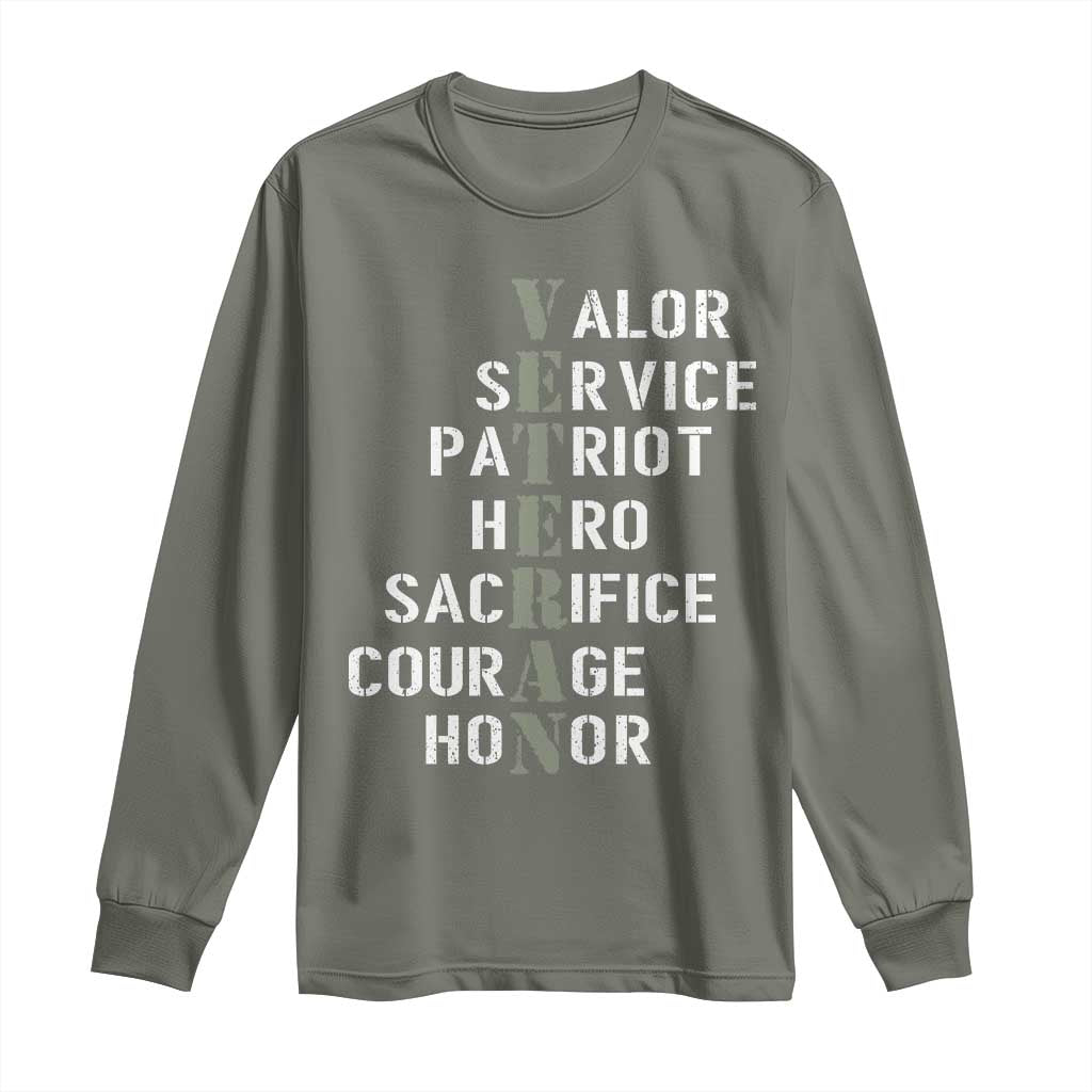 Veterans Valor Service Patriot Hero Sacrifice Courage Honor Long Sleeve Shirt - Wonder Print Shop