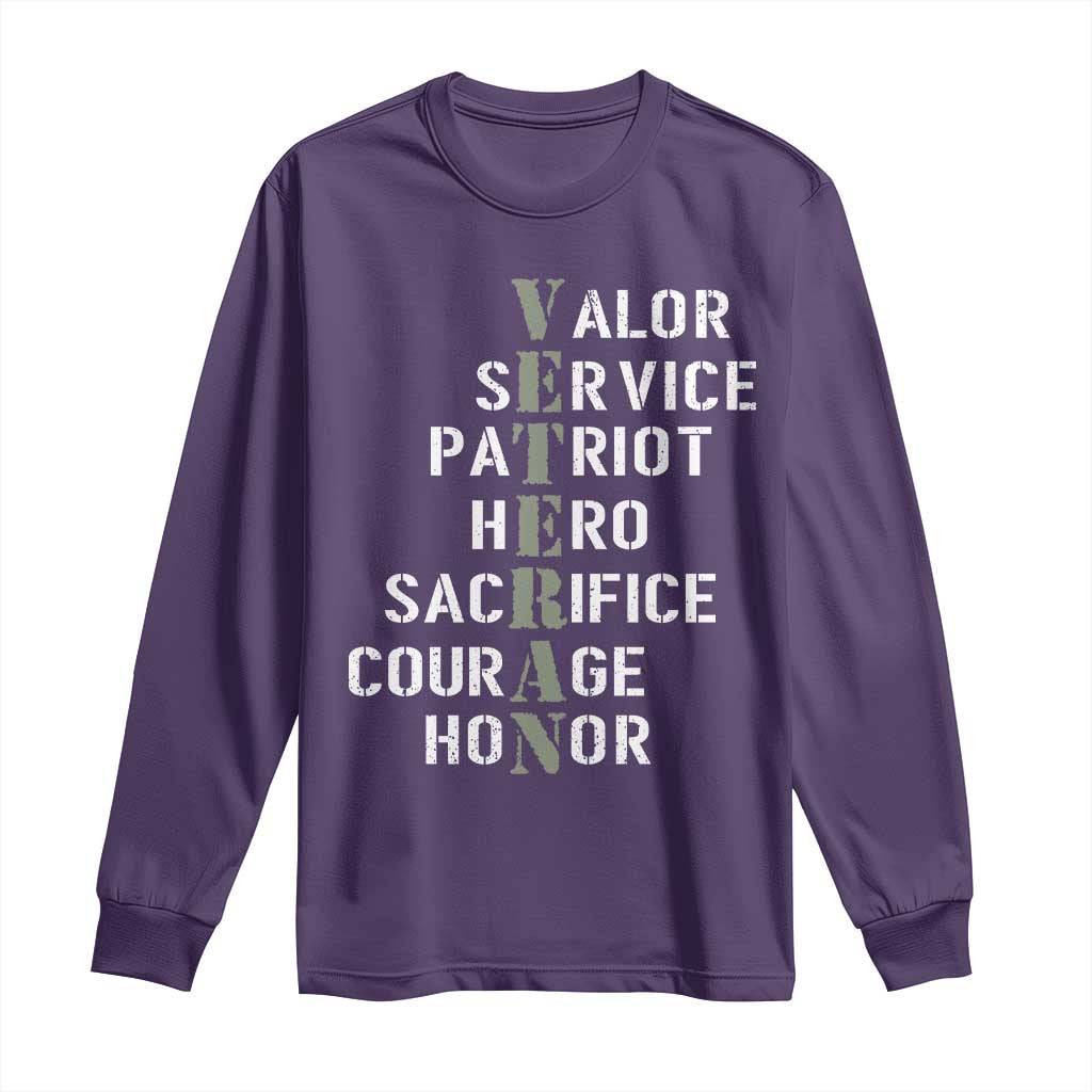 Veterans Valor Service Patriot Hero Sacrifice Courage Honor Long Sleeve Shirt - Wonder Print Shop