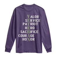 Veterans Valor Service Patriot Hero Sacrifice Courage Honor Long Sleeve Shirt - Wonder Print Shop