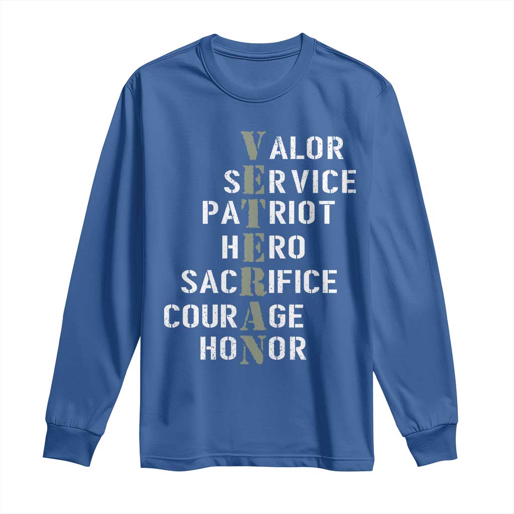 Veterans Valor Service Patriot Hero Sacrifice Courage Honor Long Sleeve Shirt - Wonder Print Shop