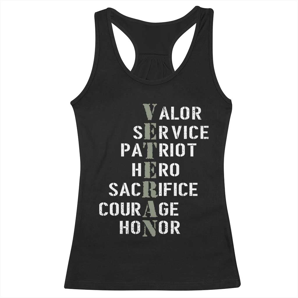 Veterans Valor Service Patriot Hero Sacrifice Courage Honor Racerback Tank Top - Wonder Print Shop