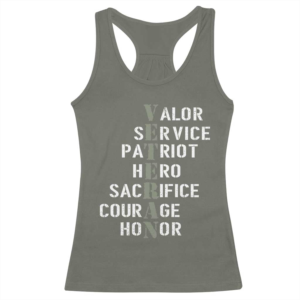 Veterans Valor Service Patriot Hero Sacrifice Courage Honor Racerback Tank Top - Wonder Print Shop