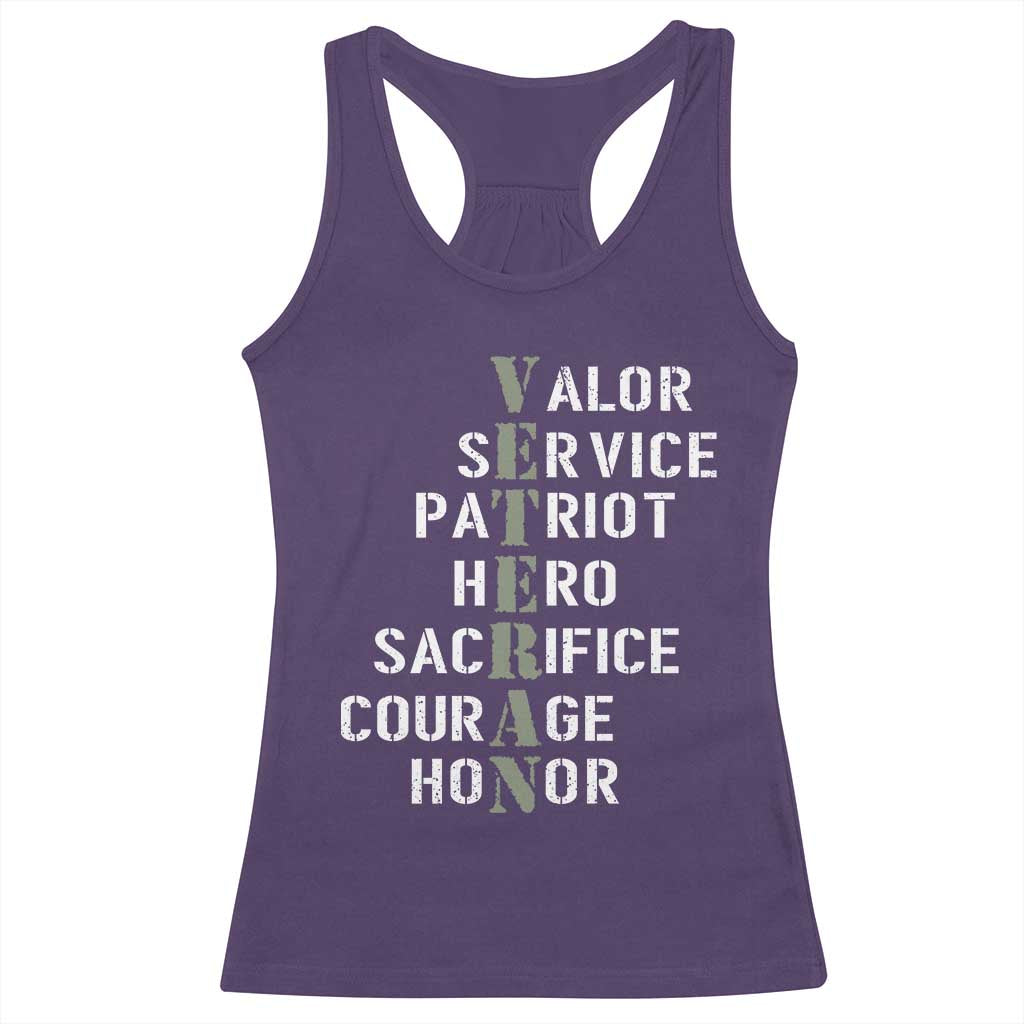 Veterans Valor Service Patriot Hero Sacrifice Courage Honor Racerback Tank Top - Wonder Print Shop
