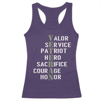Veterans Valor Service Patriot Hero Sacrifice Courage Honor Racerback Tank Top - Wonder Print Shop