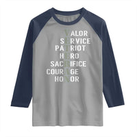 Veterans Valor Service Patriot Hero Sacrifice Courage Honor Raglan Shirt - Wonder Print Shop