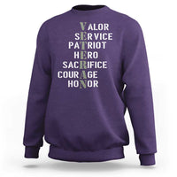 Veterans Valor Service Patriot Hero Sacrifice Courage Honor Sweatshirt - Wonder Print Shop