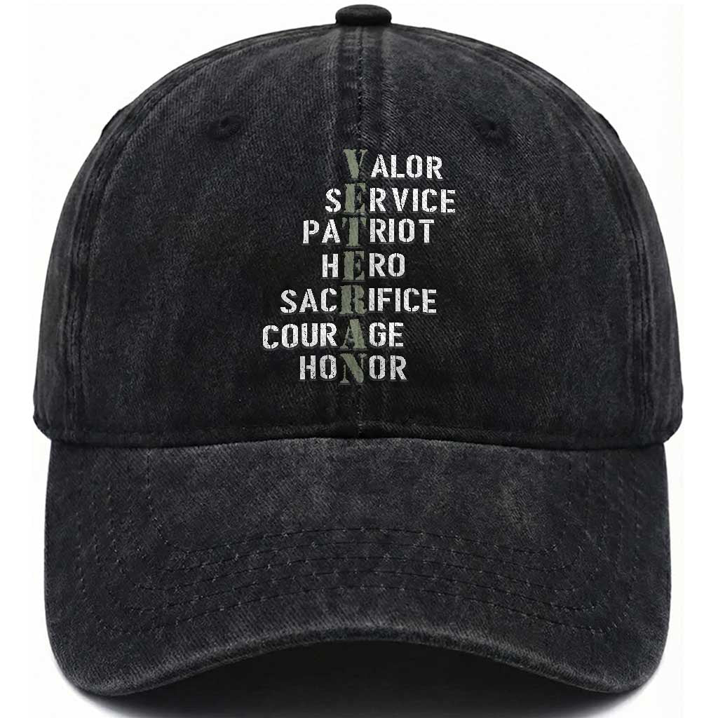 Veterans Valor Service Patriot Hero Sacrifice Courage Honor Washed Cotton Baseball Cap