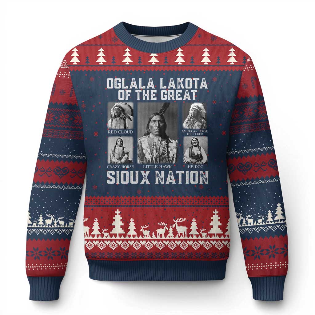 Oglala Lakota Of The Great Sioux Nation Ugly Christmas Sweater Native American Chiefs - Wonder Print Shop