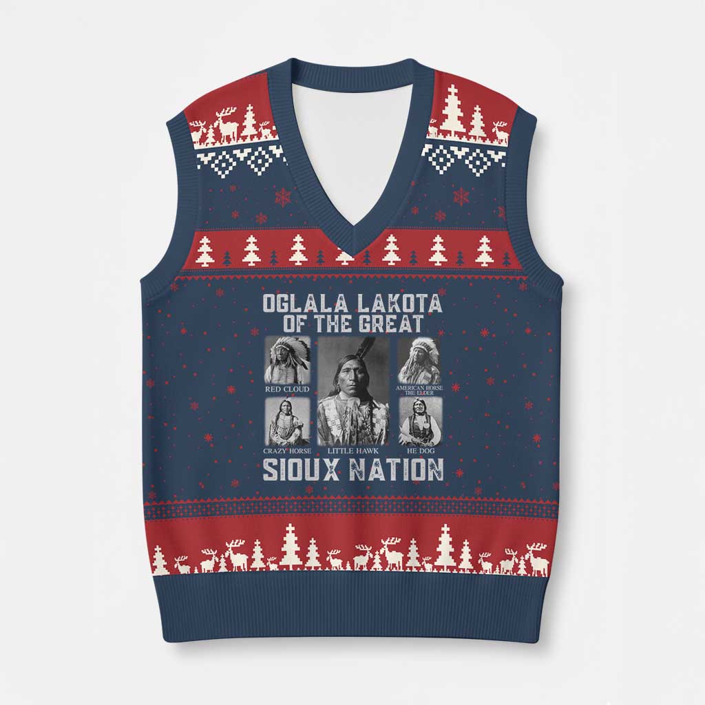Oglala Lakota Of The Great Sioux Nation V-Neck Knit Sweater Vest Native American Chiefs - Wonder Print Shop