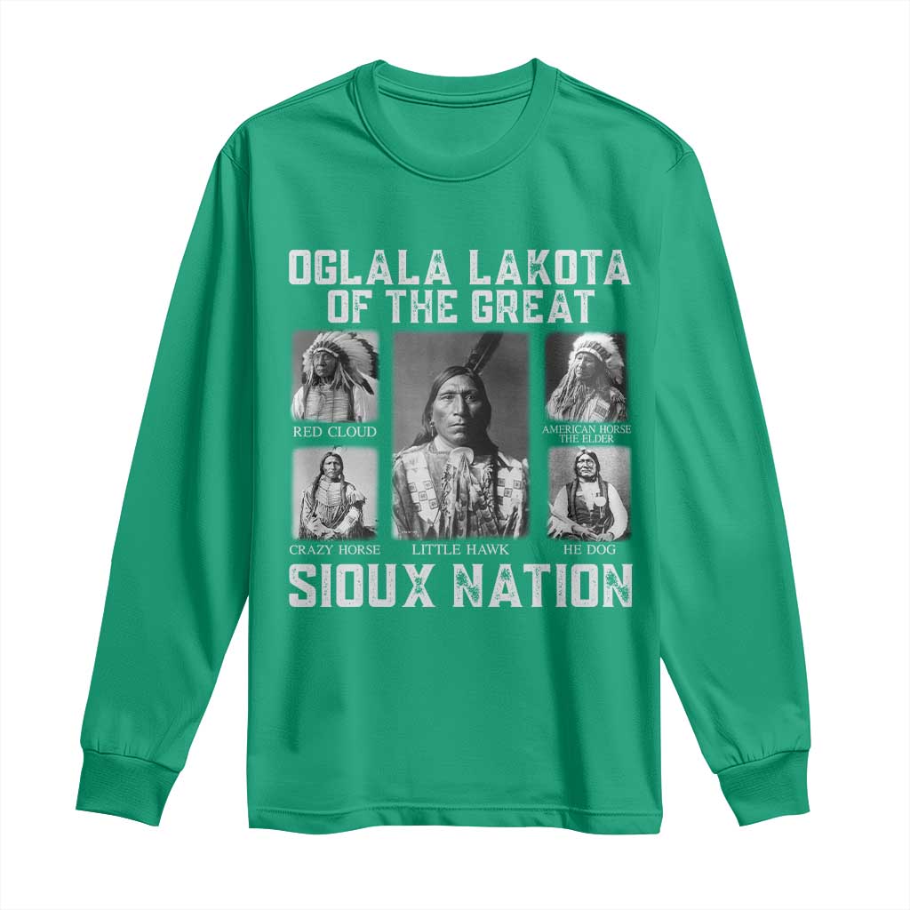Oglala Lakota Of The Great Sioux Nation Long Sleeve Shirt Native American Chiefs - Wonder Print Shop