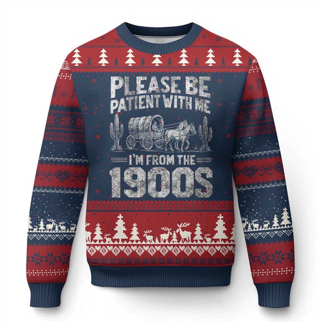 Funny Please Be Patient With Me I'm From The 1900s Ugly Christmas Sweater Vintage Carriage - Wonder Print Shop