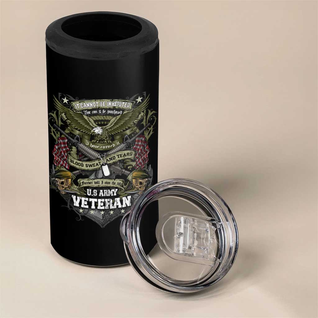 US Military Army Veteran 4 in 1 Can Cooler Tumbler It Cannot Be Inherited Nor Can It Be Purchased I Have Earned It - Wonder Print Shop