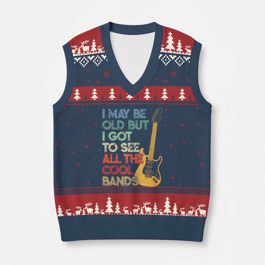 Funny I May Be Old But I Got To See All The Cool Bands V-Neck Knit Sweater Vest - Wonder Print Shop
