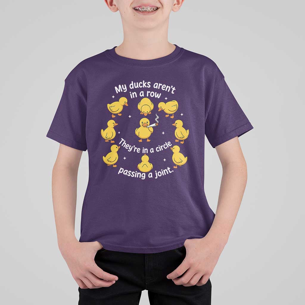 My Duck Arent In A Row They Are In A Circle Passing A Joint T Shirt For Kid Funny Duck Weed Marijuana Lover
