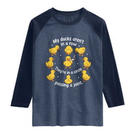 My Duck Arent In A Row They Are In A Circle Passing A Joint Raglan Shirt Funny Duck Weed Marijuana Lover